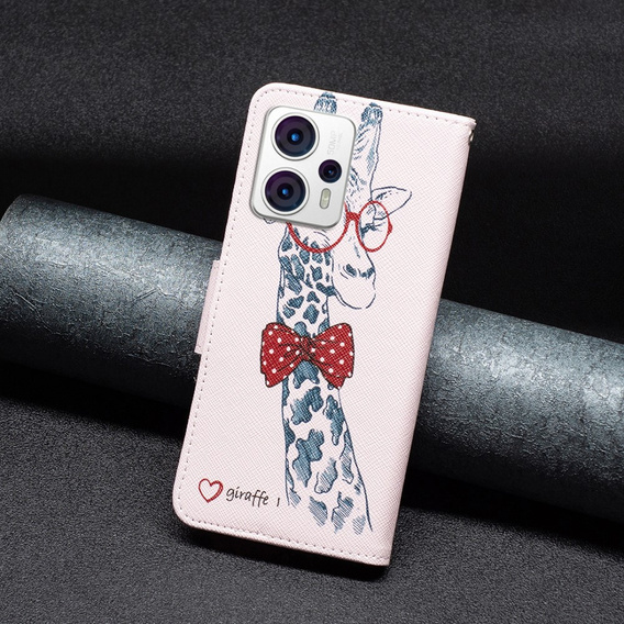 Etui z klapką do Motorola Moto G53 5G / G23 / G13, Wallet, Giraffe różowe