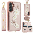 Etui do Samsung Galaxy A55 5G, Leather Flower Card Slot, różowe