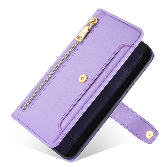 Etui z klapką do Oppo Reno8 T 4G, Wallet Zipper Pocket, fioletowe