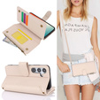 Etui z klapką do Samsung Galaxy S24, Wallet Zipper Pocket RFID, z paskiem na ramię, białe