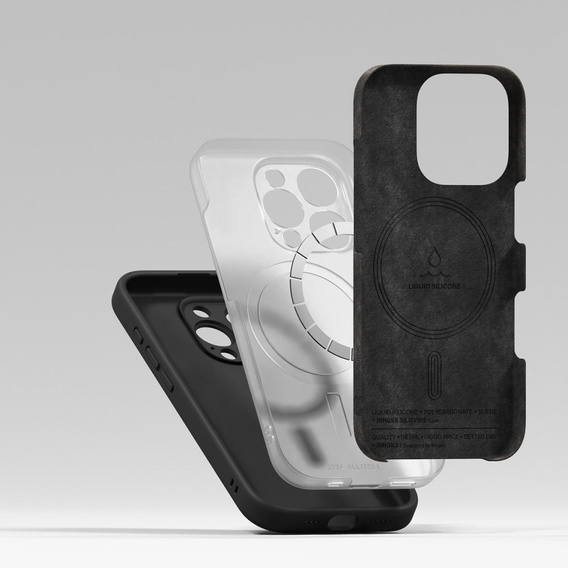 Etui Ringke do iPhone 16 Pro Max, Silicone MagSafe, czarne + Szkło Hartowane 9H