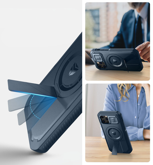 Etui pancerne do iPhone 12 / iPhone 12 Pro, Dexnor CamProtect MagSafe, granatowe (Dwie ramki)