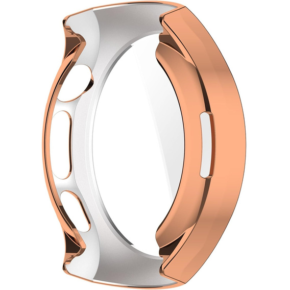 2w1 Etui silikonowe z osłoną ekranu do Huawei Watch 5 42mm – lekka ochrona wyświetlacza i boków - różowo-złote