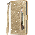 Etui z klapką do Samsung Galaxy A55, Wallet Zipper Pocket Glittery, złote