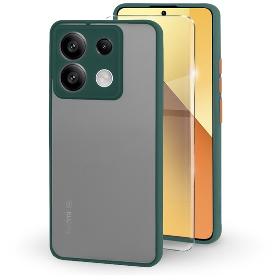 Etui silikonowe do Xiaomi Redmi Note 13 5G, z ochroną aparatu, przezroczyste / zielone + Szkło hartowane 9H
