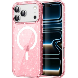 Etui do iPhone 17 Pro, do MagSafe, brokat, przezroczyste różowe