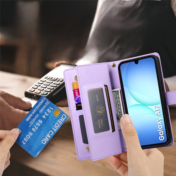 Etui z klapką do Samsung Galaxy A17 5G, Wallet Zipper Pocket, portfelowe, fioletowe