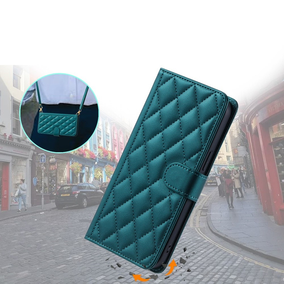 Etui z klapką do Samsung Galaxy S20 FE, Rhombus Crossbody Leather, ciemnozielone