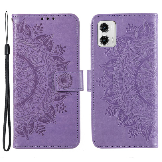 Zestaw Etui z klapką do Motorola Moto G73 5G, portfel Mandala, fioletowe + szkło