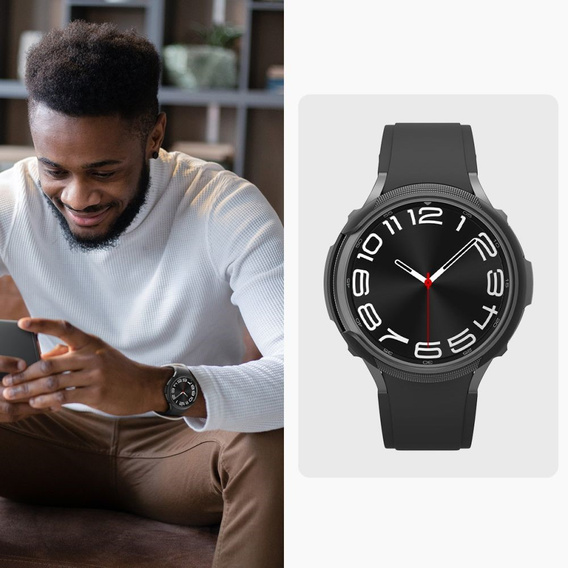 Zestaw Etui Spigen do Samsung Galaxy Watch 6 Classic 47mm, Liquid Air, Czarne + Szkło 2x Hartowane