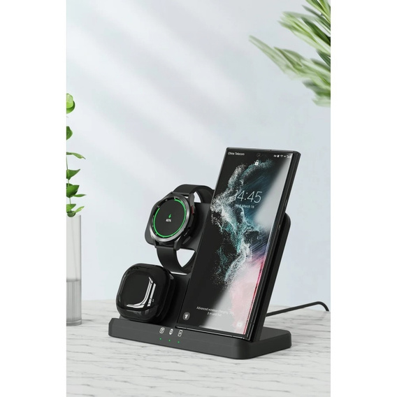 Ładowarka Indukcyjna ERBORD Samsung Trio 3w1 do Smartfona, Galaxy Watch i Galaxy Buds, czarna