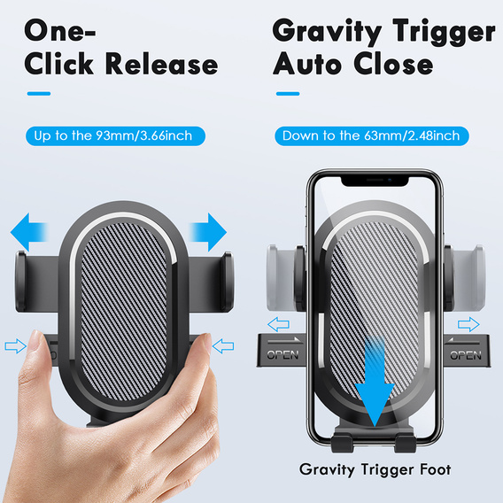 Uchwyt samochodowy do szyby z regulacją i automatycznym zaciskiem do smartfonów o szerokości od 6 do 8,5 cm