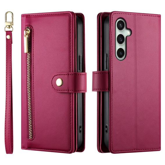 Etui z klapką do Samsung Galaxy S24 FE, Wallet Zipper Pocket, czerwone