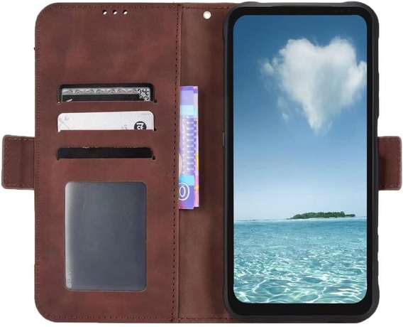 Etui z klapką do Realme 12+ Plus 5G, Card Slot, brązowe