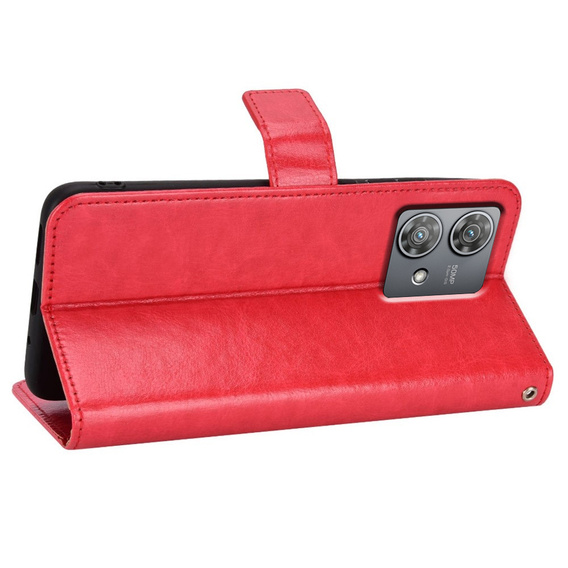 Etui z klapką do Motorola Edge 40 Neo, Crazy Horse Wallet, czerwone
