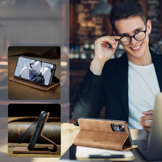 Etui CASEME do Xiaomi 12T / 12T Pro, Leather Wallet Case, brązowe
