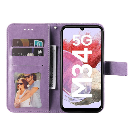 Etui z klapką do Samsung Galaxy M34 5G, Mandala, fioletowe
