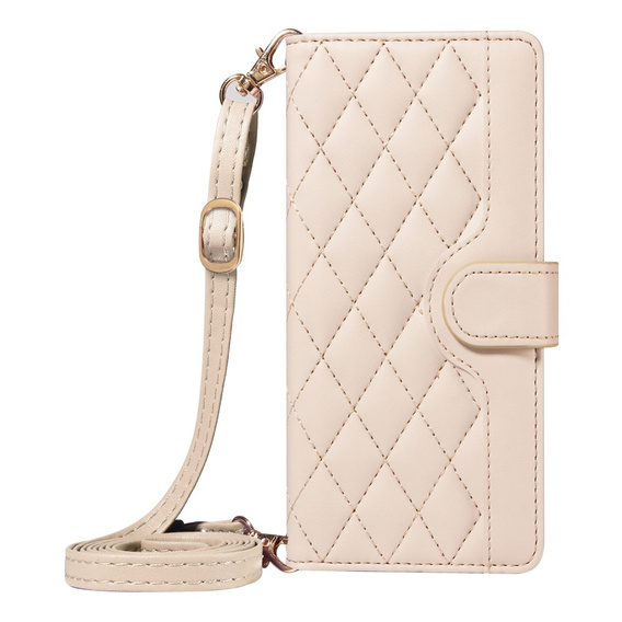 Etui z klapką do iPhone 16E, Rhombus Crossbody Leather, beżowe