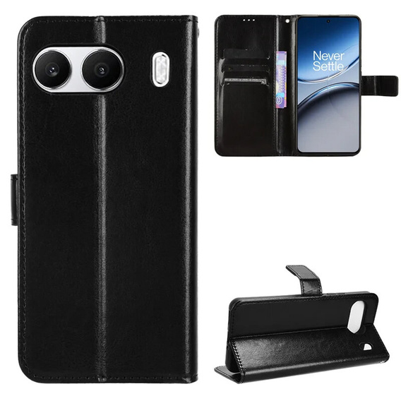Etui z klapką do OnePlus Nord 4, Crazy Horse Wallet, czarne