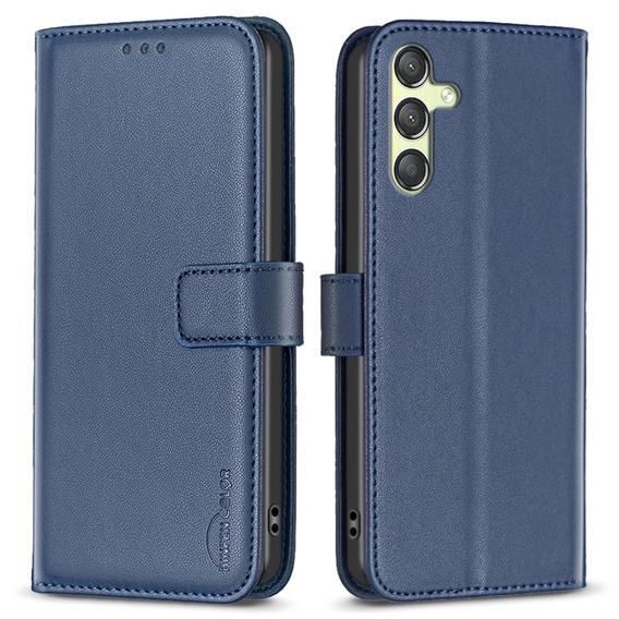 Etui z klapką do Samsung Galaxy A25 5G, BINFEN Wallet, niebieskie + szkło 9H