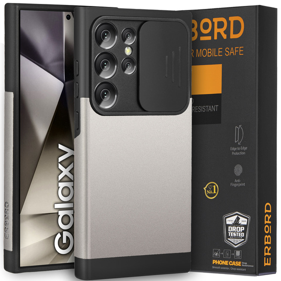 Pancerne etui do MagSafe na Galaxy S24 Ultra, ERBORD MagProtect Cam Slider, szare gunmetal