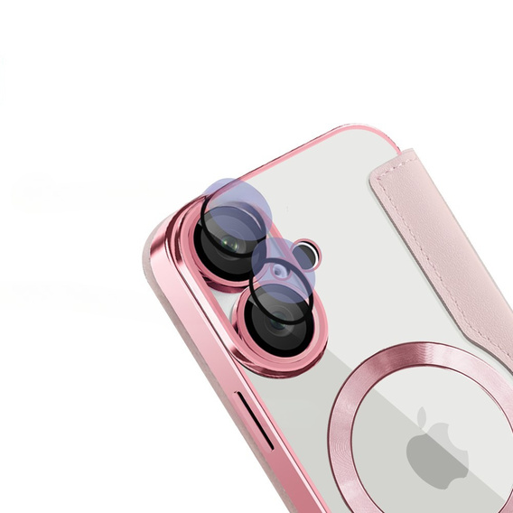 Etui z klapką do iPhone 16, RFID Wallet MagSafe z ochroną aparatu, różowe