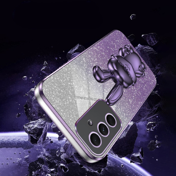 Etui do Samsung Galaxy A54 5G, Glitter Rabbit, z wysuwaną podstawką, fioletowe