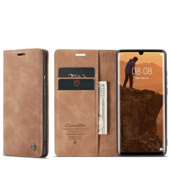 Etui CASEME do Huawei P30 Pro, Leather Wallet Case, brązowe
