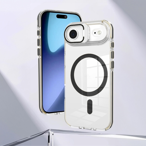 Etui do iPhone 17 Air, do MagSafe, z podstawką, transparentne z czarnymi wstawkami