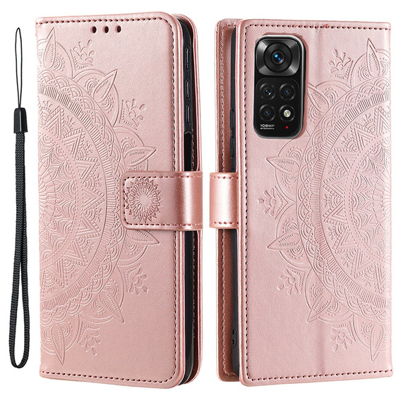 Zestaw Etui z klapką do Xiaomi Redmi Note 11/11S, Mandala, Różowe + szkło