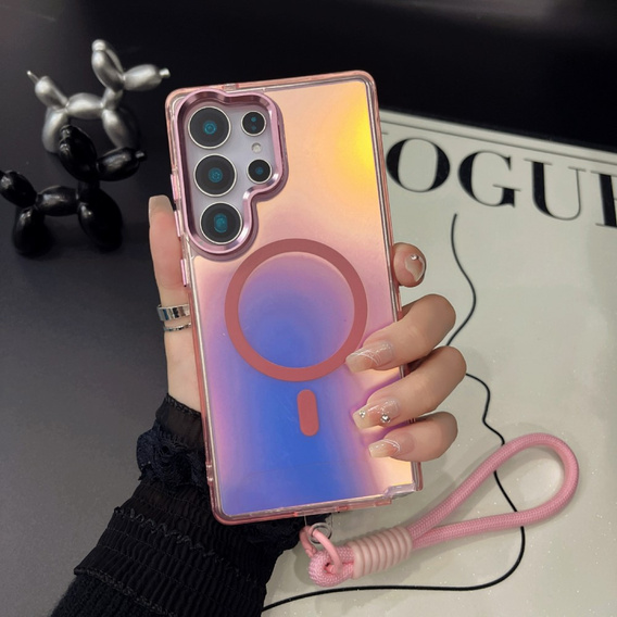 Etui do Samsung Galaxy S25 Ultra – z MagSafe, laserowe, z paskiem – różowe/kolorowe