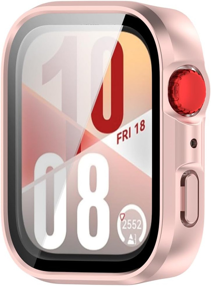 2w1 Etui z twardą ramką i szkłem hartowanym do Huawei Watch Fit 4 - matowe różowe