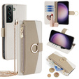 Etui z klapką do Samsung Galaxy S23 FE, Wallet Zipper Pocket, z lusterkiem, białe