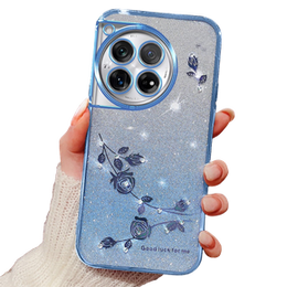 Etui do OnePlus 12 5G, Glitter Flower, niebieskie