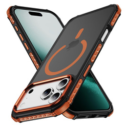 Etui Matt Case do iPhone 17 Pro, pancerne, do MagSafe, przydymione z pomarańczowymi bokami