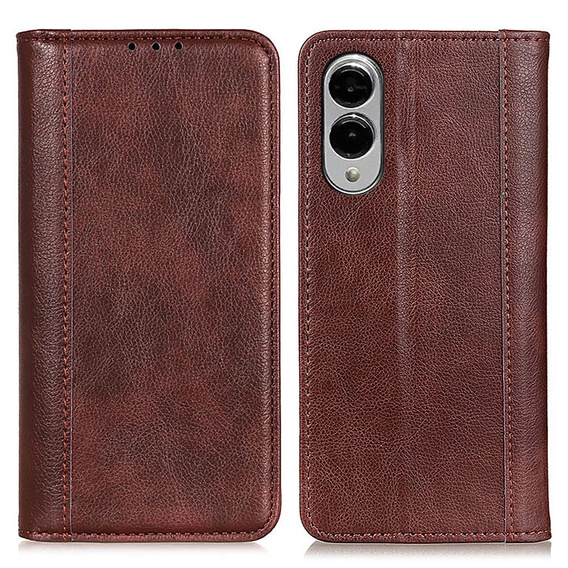 Etui z klapką do Samsung Galaxy S25 Edge, Split Leather, skórzane, brązowe