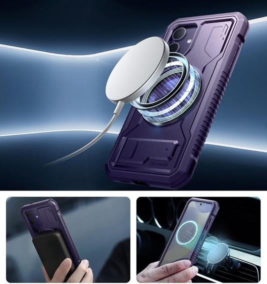 Etui pancerne do Samsung Galaxy S24, Dexnor Full Body MagSafe,  fioletowe