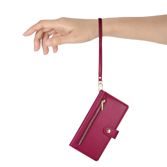 Etui z klapką do Xiaomi 14T Pro, Wallet Zipper Pocket, czerwone