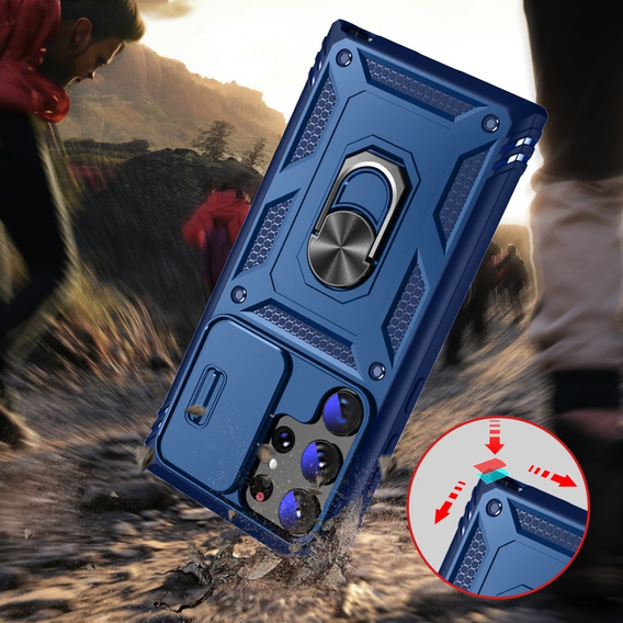 Etui pancerne do Samsung Galaxy S24 Ultra, CamShield Slide, niebieskie
