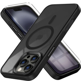 Etui do iPhone 16 Pro Max, do MagSafe, ERBORD Matt Case, przezroczyste / czarne + Szkło na ekran