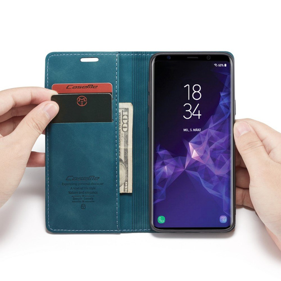 Etui CASEME do Samsung Galaxy S9 Plus, Leather Wallet Case, niebieskie