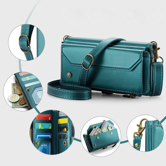 Etui portfelowe z zamkiem i paskami do Samsung Galaxy A17 5G - zielone