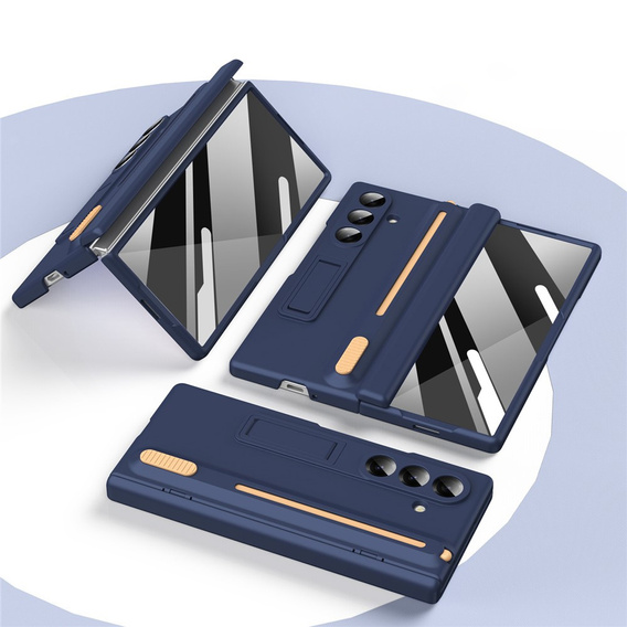 Etui do Samsung Galaxy Z Fold7 5G, z podstawką, szkłem i rysikiem - granatowe