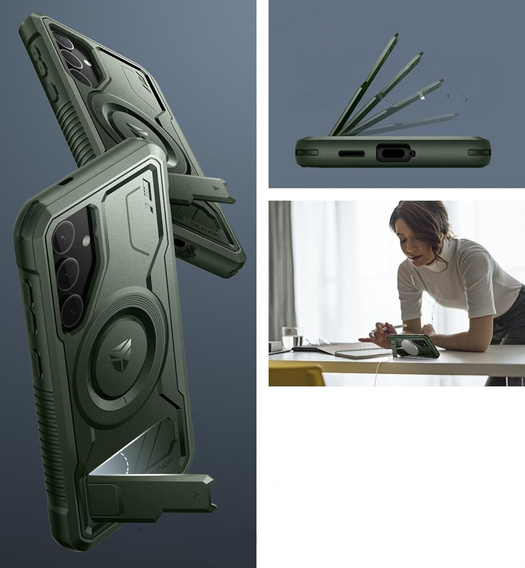 Etui pancerne do Samsung Galaxy S24, Dexnor Full Body MagSafe,  zielone