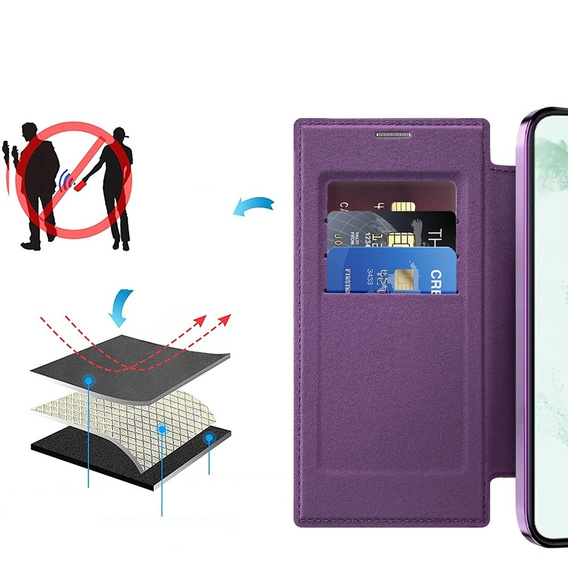 Etui z klapką do Samsung Galaxy S22 Ultra 5G, RFID Wallet MagSafe z ochroną aparatu, fioletowe