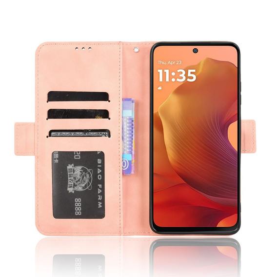 Etui z klapką do Motorola Moto G15 / Motorola Moto G15 Power, Card Slot, różowe