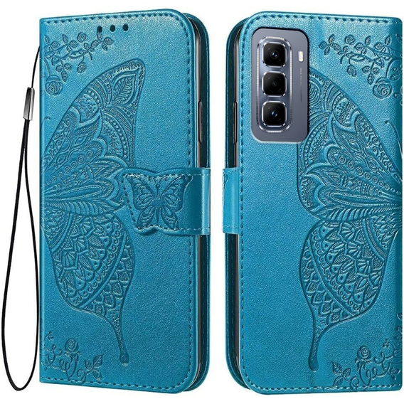 Etui z klapką do Infinix Hot 50 Pro+ 4G, Butterfly, niebieskie