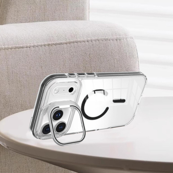 Etui do iPhone 17 Pro Max, do MagSafe, z podstawką, transparentne z czarnymi wstawkami