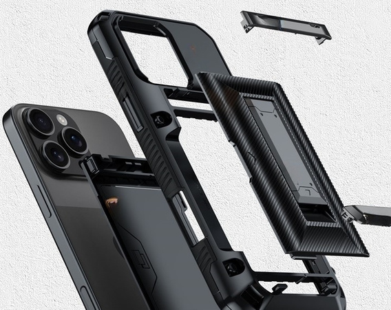 Etui pancerne TPU + PC z miejscem na kartę czarne do iPhone 16 Pro Max