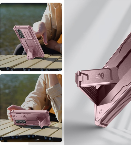 Etui pancerne do Samsung Galaxy S24 FE, Dexnor Full Body (Two Frames), różowe rose gold